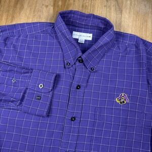 Cutter & Buck East Carolina Pirates Button Down Shirt Men's XL Purple Plaid